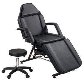 Massage Salon Tattoo Chair with Two Trays Esthetician Bed with Hydraulic Stool; Multi-Purpose 3-Section Facial Bed Table; Adjustable Beauty Barber Spa