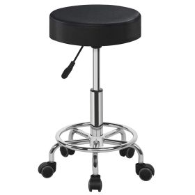 Round Bar Stool Height Adjustable Salon Stools Leather Swivel Rolling Chair with Casters 275LBS Load Bearing for Kitchen Bar Dining Office