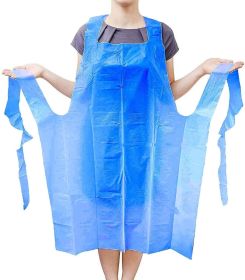 Disposable PE Aprons 28" x 46". Pack of 100 Blue Polyethylene Aprons 1 mil. Poly Liquid-Proof Workwear. Industrial Uniform Aprons for Men; Women. Unis