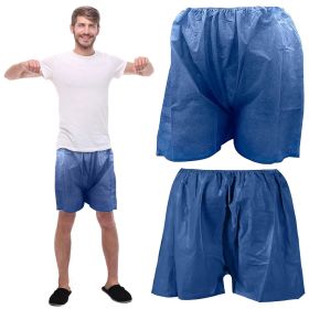 PP Disposable Exam Shorts Unisize. Pack of 10 Dark Blue Massage Underwear for Men with Elastic Waist; No Pockets; Non-sterile Spa Boxers Tanning; Pati