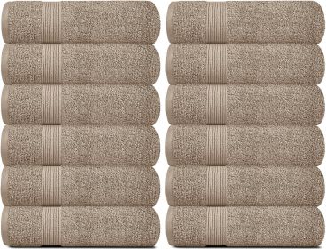 12 Pack Taupe Color Resort Collection Soft Washcloth Face & Body Towel Set 12x12 inch Luxury Hotel Plush & Absorbent Cotton Washclothes