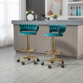 COOLMORE 360° Adjustable Barstools Set of 2, Ergonomic Drafting Chair with Round Footrest and Backrest, Swivel Rolling Wheels for Spa, Studio