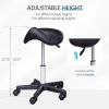 HOMCOM Rolling Saddle Stool, Swivel Salon Chair, Ergonomic Faux Leather Stool, Adjustable Height with Wheels for Spa, Salon, Massage, Office, Black