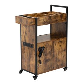 3-Tier Salon Trolley, Rolling Beauty Stylist Cart with Cabinet, Dryer Holders, Charging Station, Salon Spa Bathroom, Rustic Brown (Color: as pic)